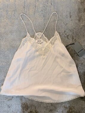Zadig & Voltaire Ivory 100% Silk Lace-Trim Slip Camisole